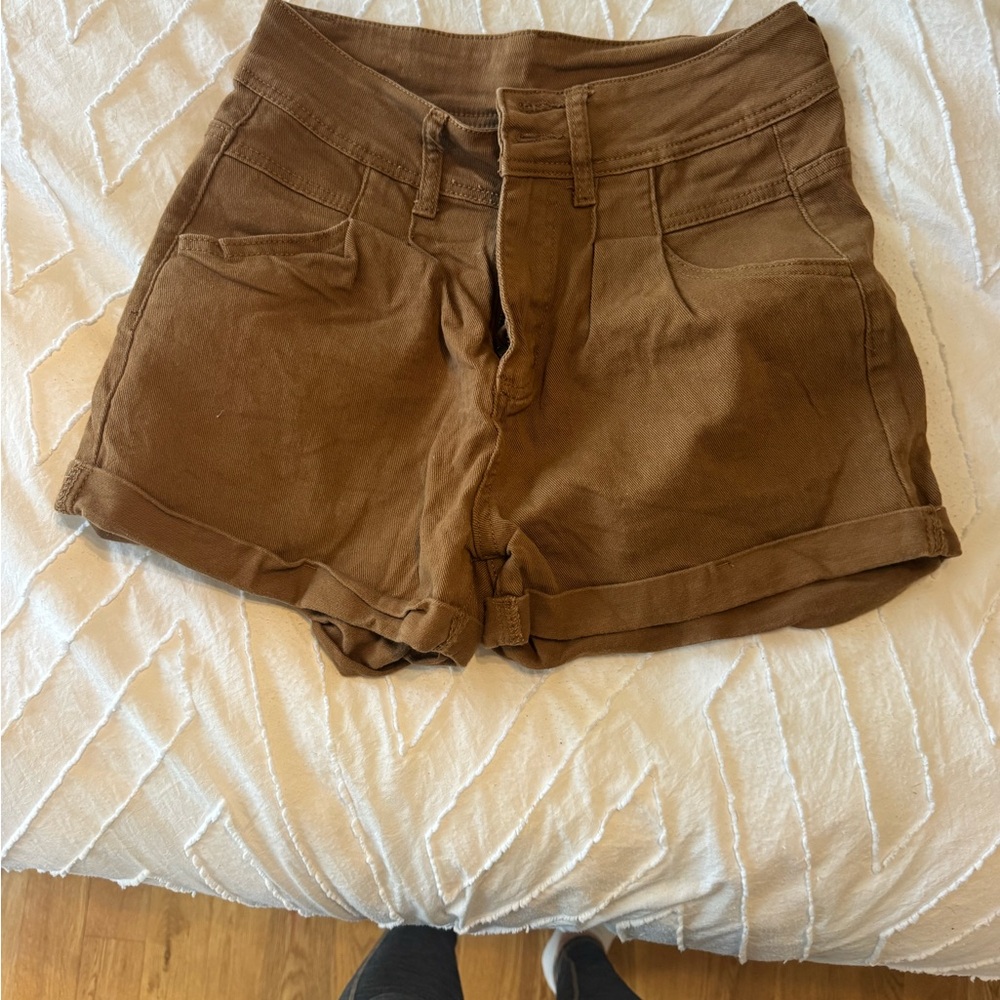 High-Rise Brown Women's Cotton Shorts
